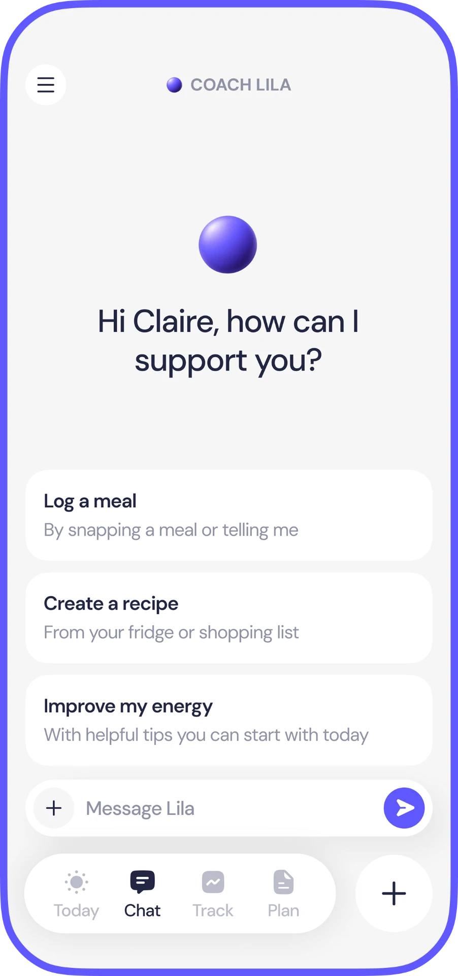 Lila app screen: Chat with a coach who actually gets it